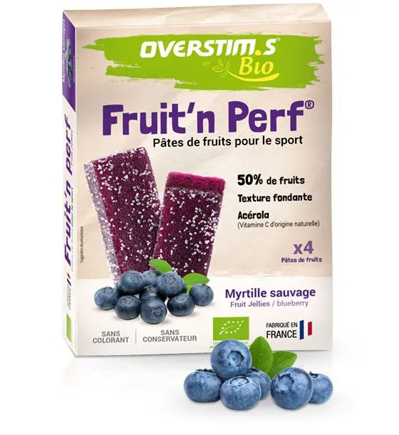 OVERSTIM.s Organic Fruit Jelly - Fruit'n Perf | Flavor - Blueberry | per box (12 packs x 4 bars)